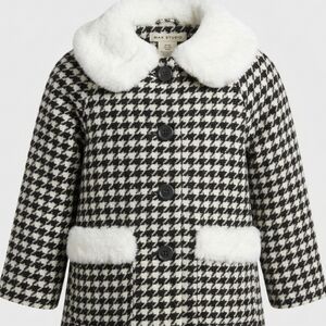 [[Max Studio]] Classic Black & White Houndstooth Kids Coat with Faux Fur Collar